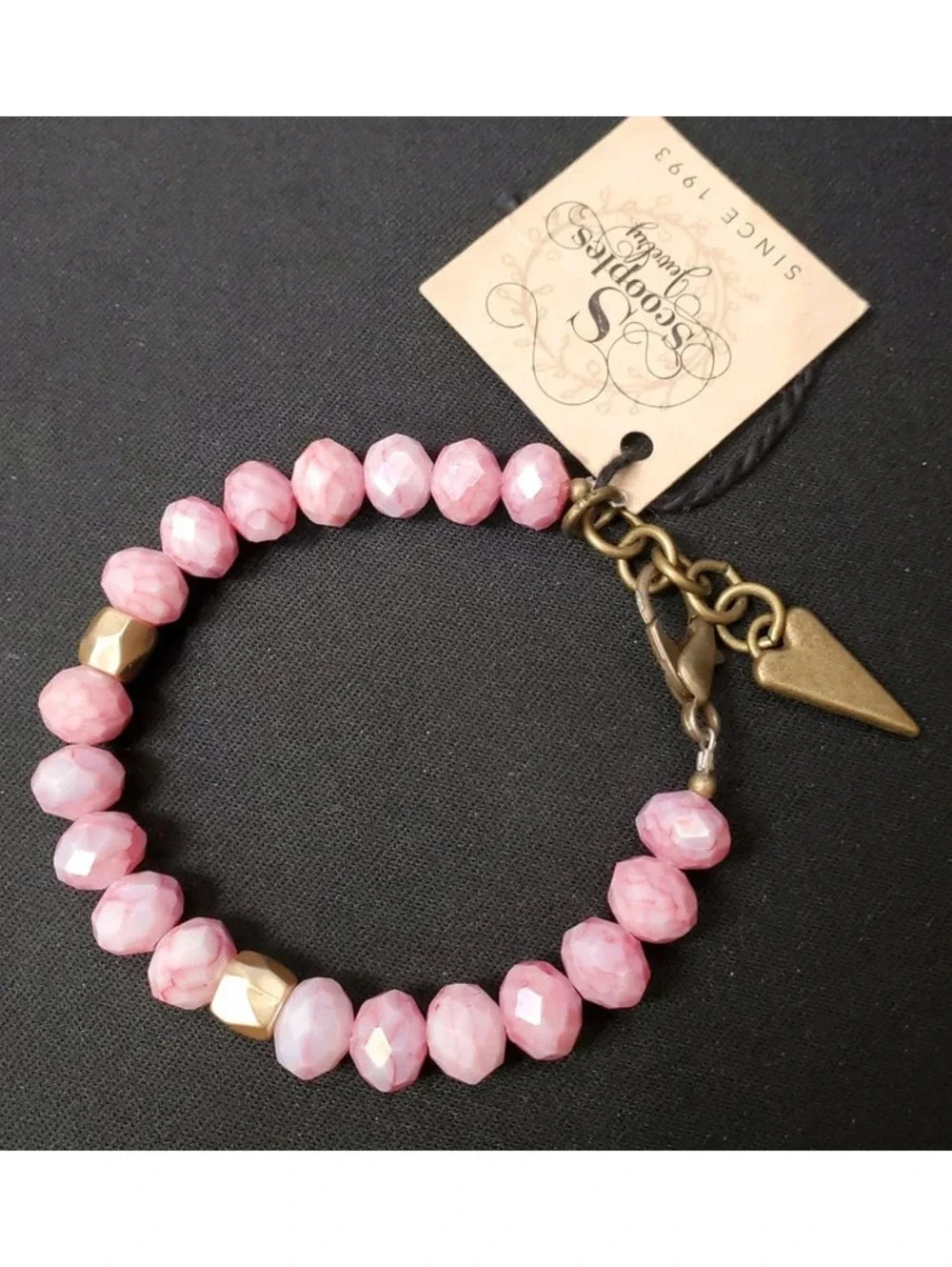 Scooples Jewelry Pink Faceted Crystal Beaded Charm Bracelet